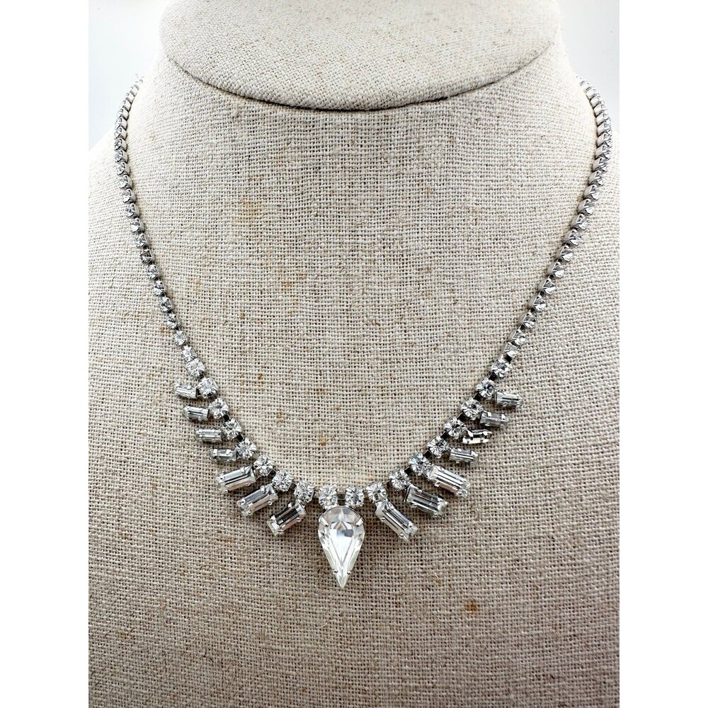 Vintage Weiss clear rhinestone choker Necklace 15”
